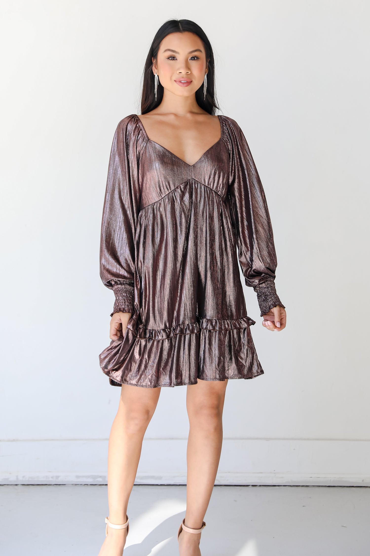 Metallic Mini Dress on dress up model