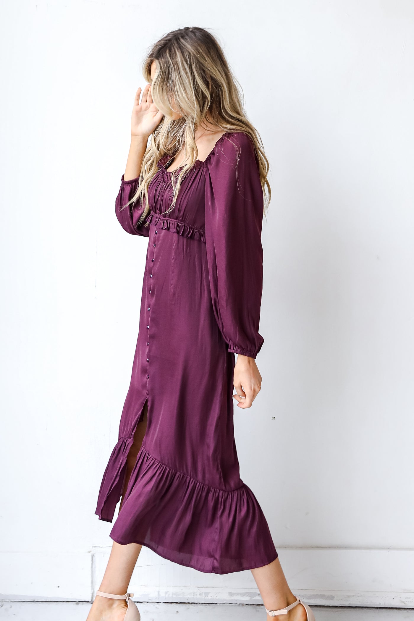 Midi Dress in burgundy side view