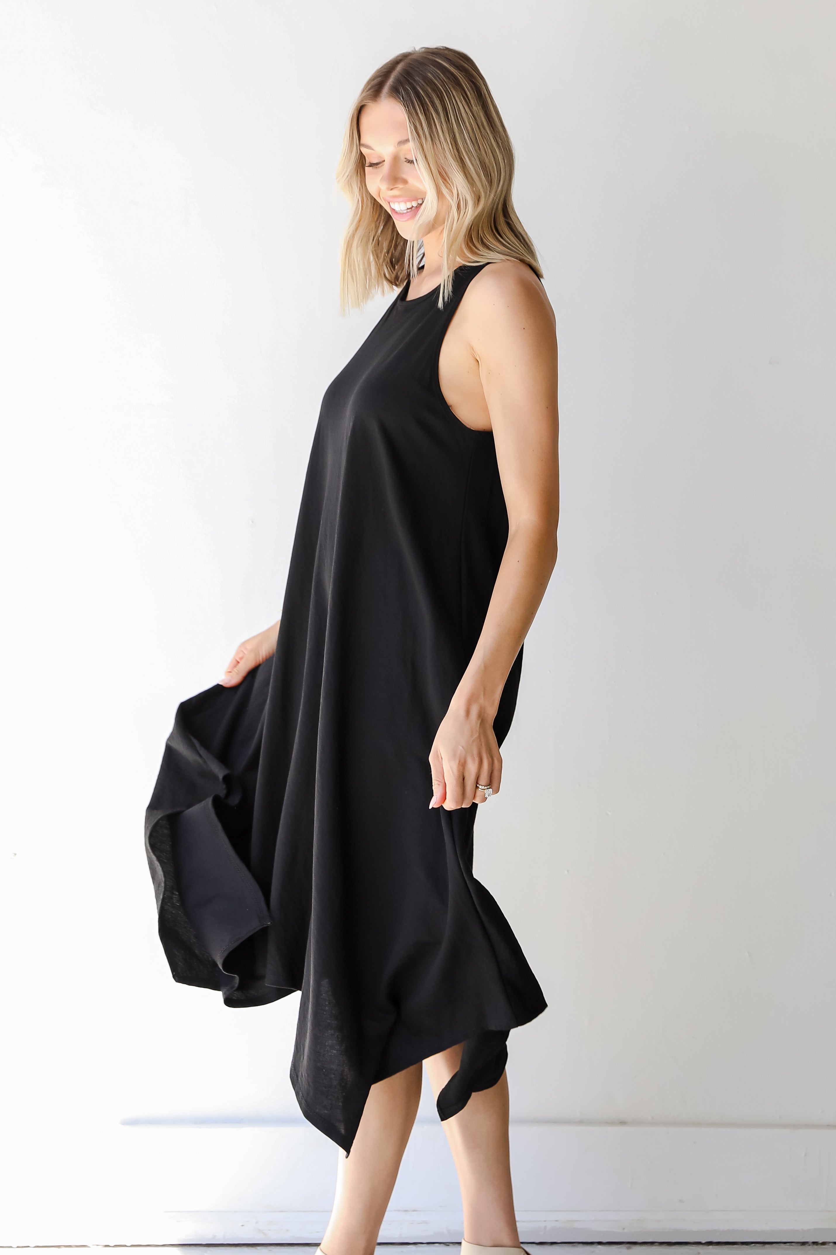 Tapered Midi Dress in black side view