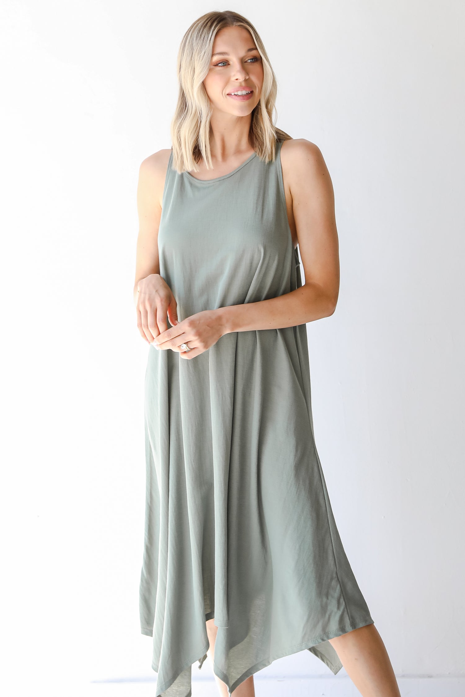 Tapered Midi Dress in sage