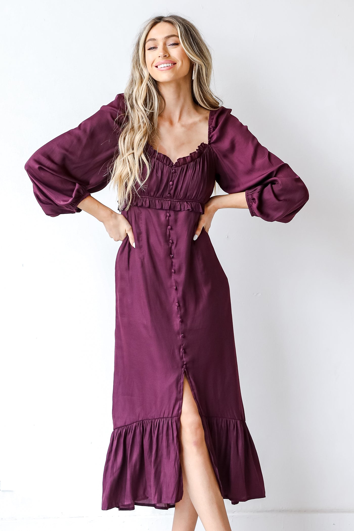 Midi Dress in burgundy front view