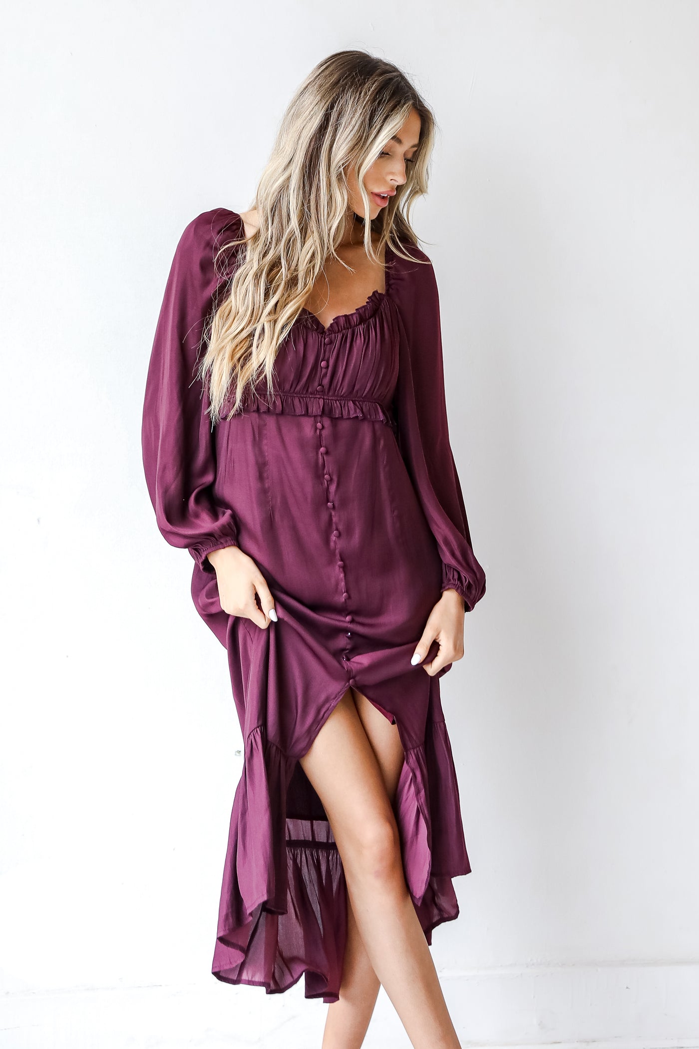 Midi Dress in burgundy front view