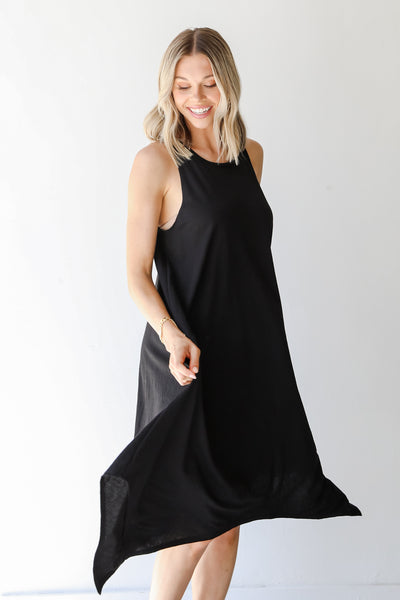 Tapered Midi Dress in black on model