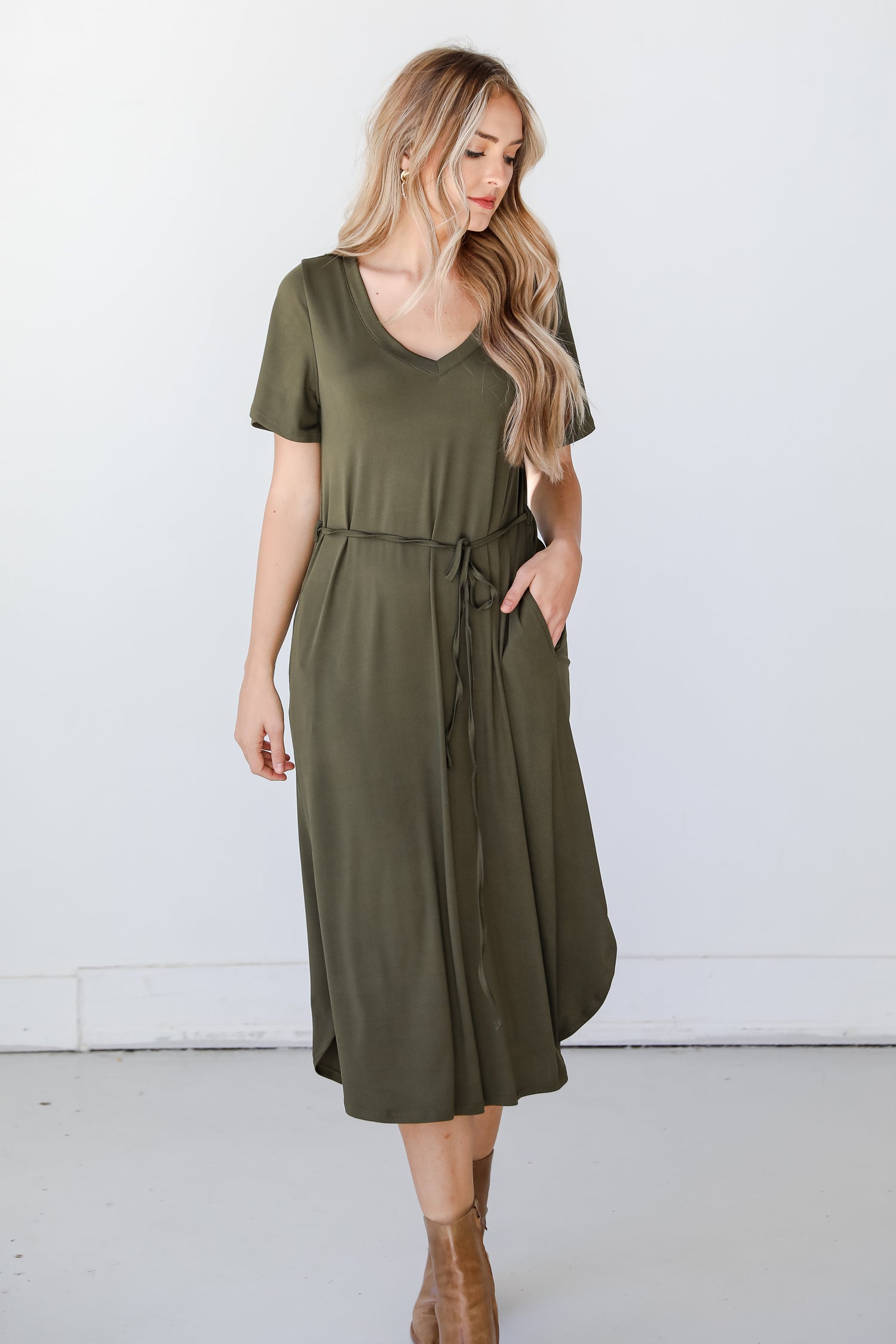 olive Midi Dress on model