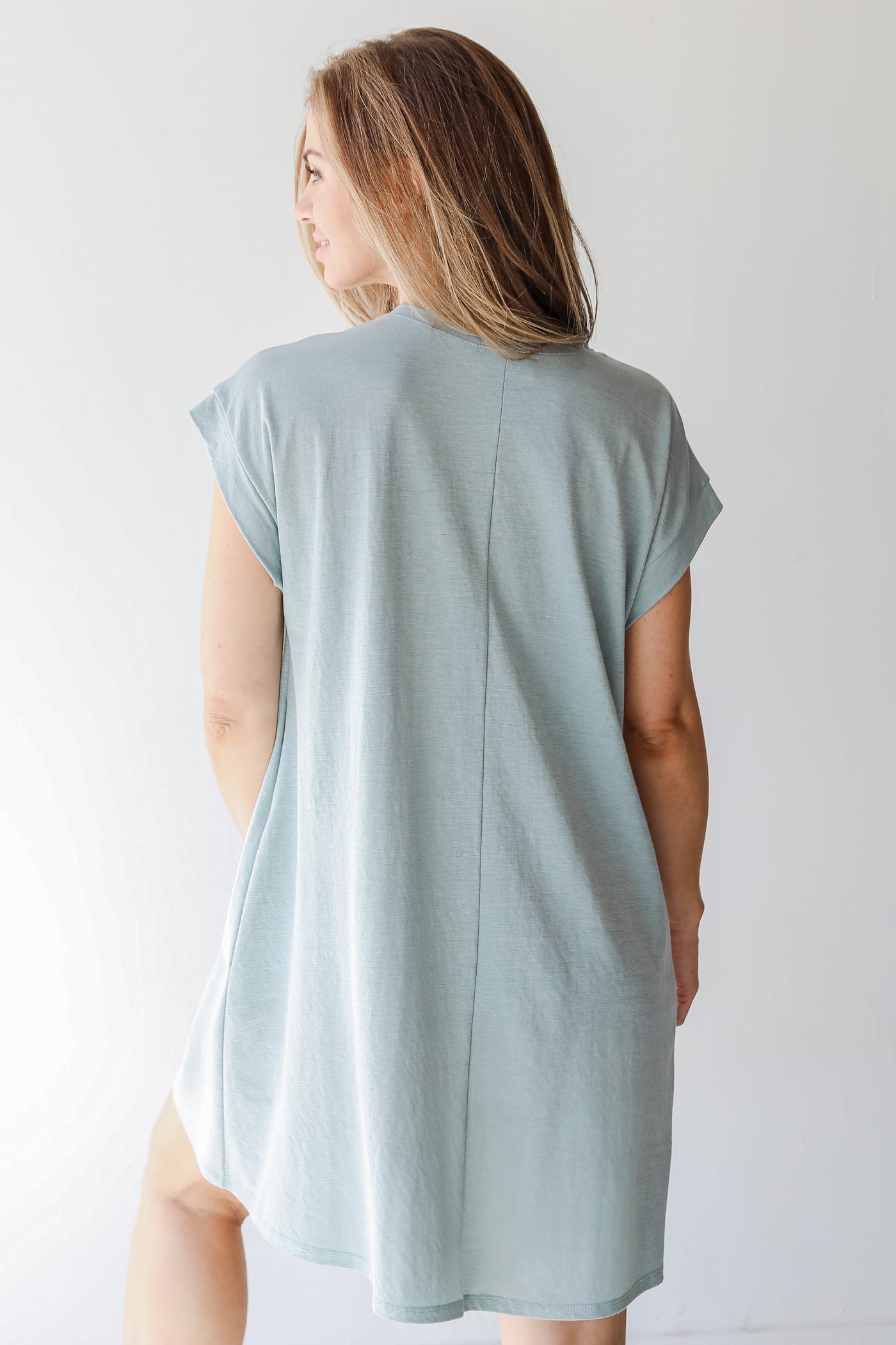 T-Shirt Dress in sage back view