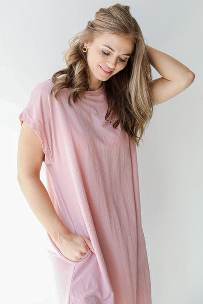 T-Shirt Dress in blush on model