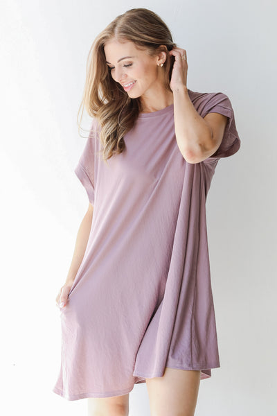 T-Shirt Dress in lavender on model