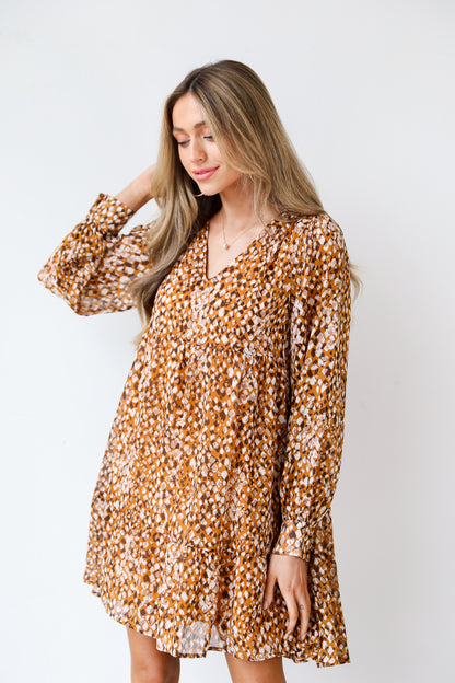 camel Babydoll Mini Dress front view