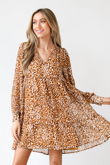 camel Babydoll Mini Dress close up