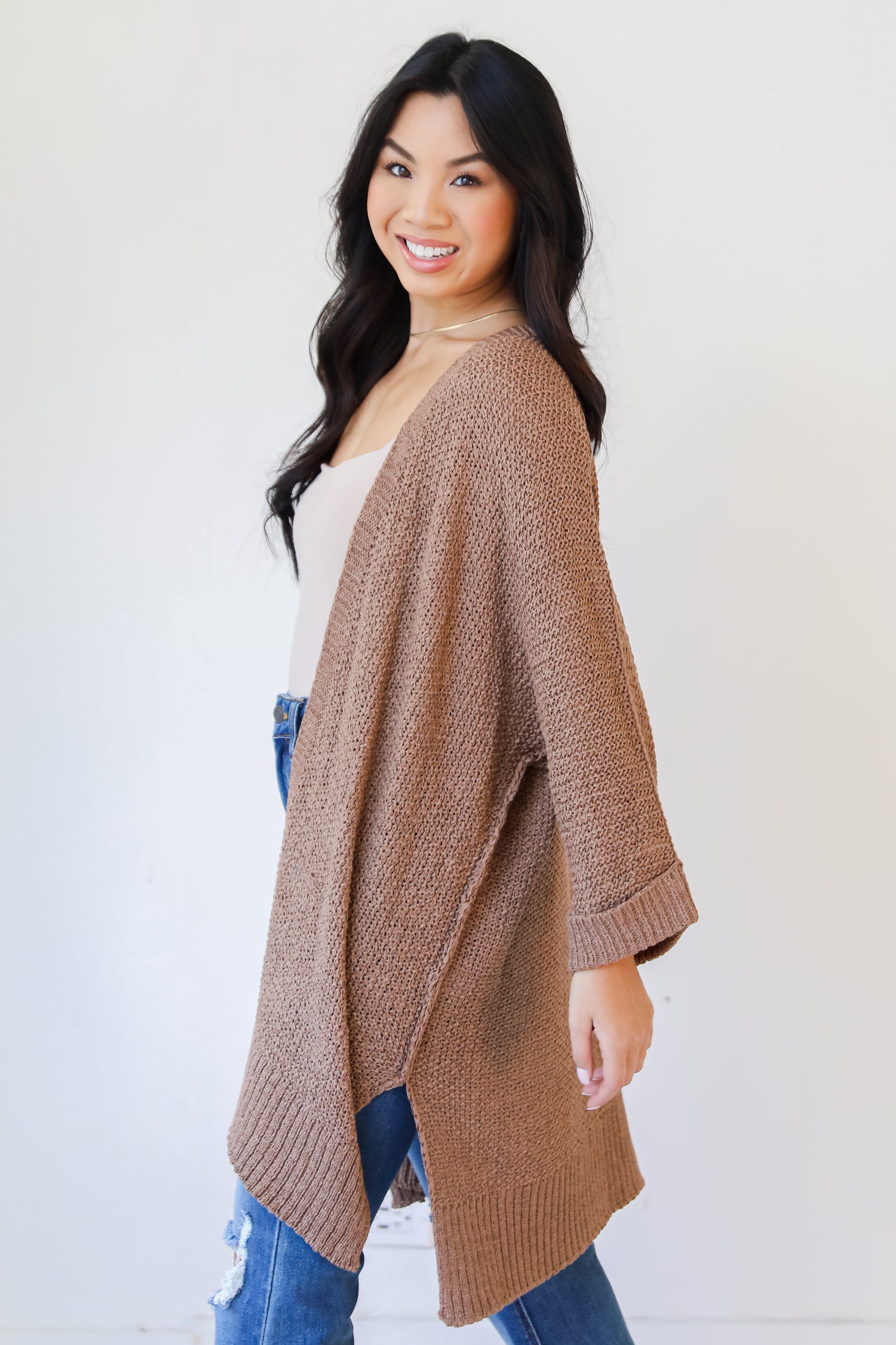 mocha Cardigan side view