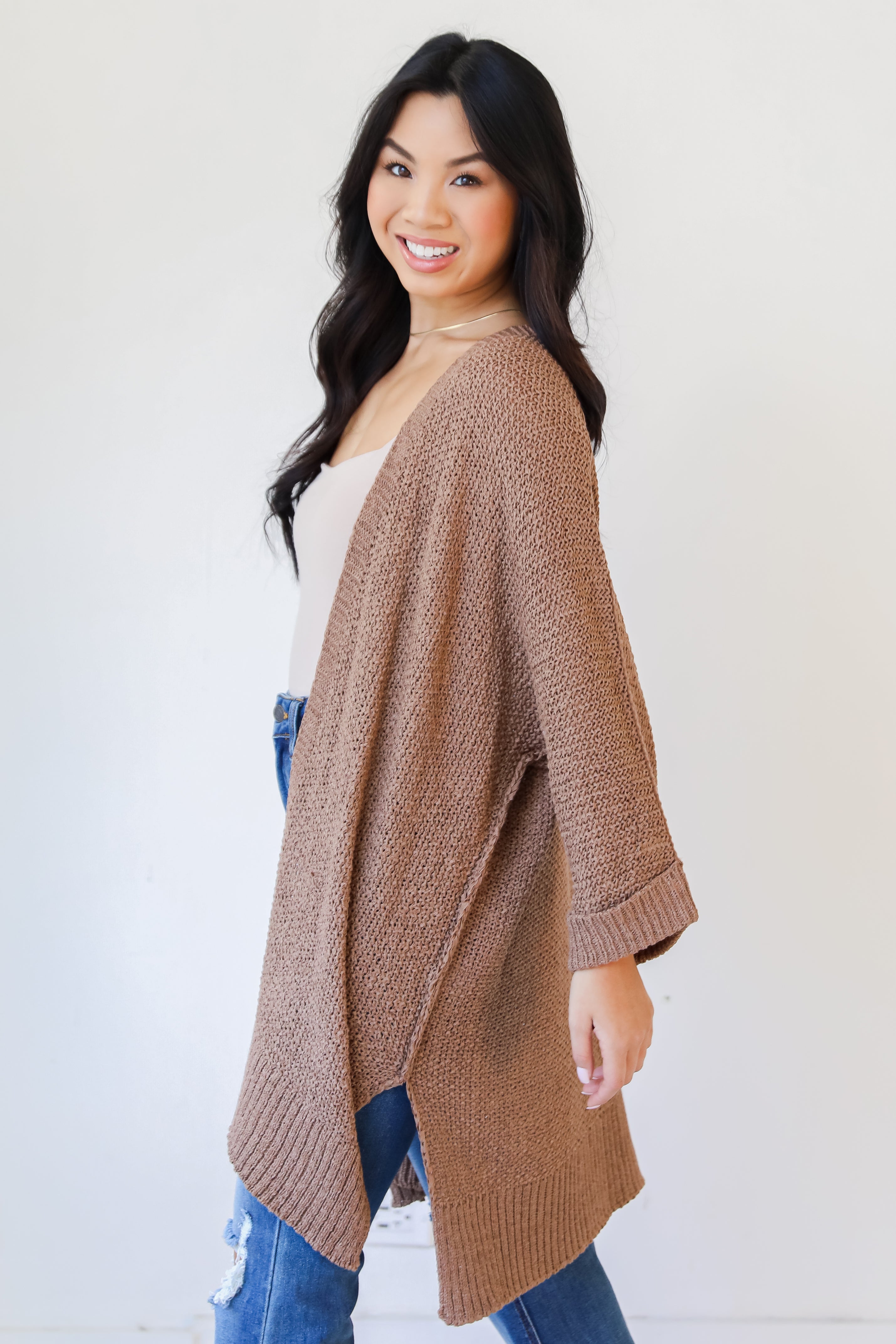 mocha Cardigan side view