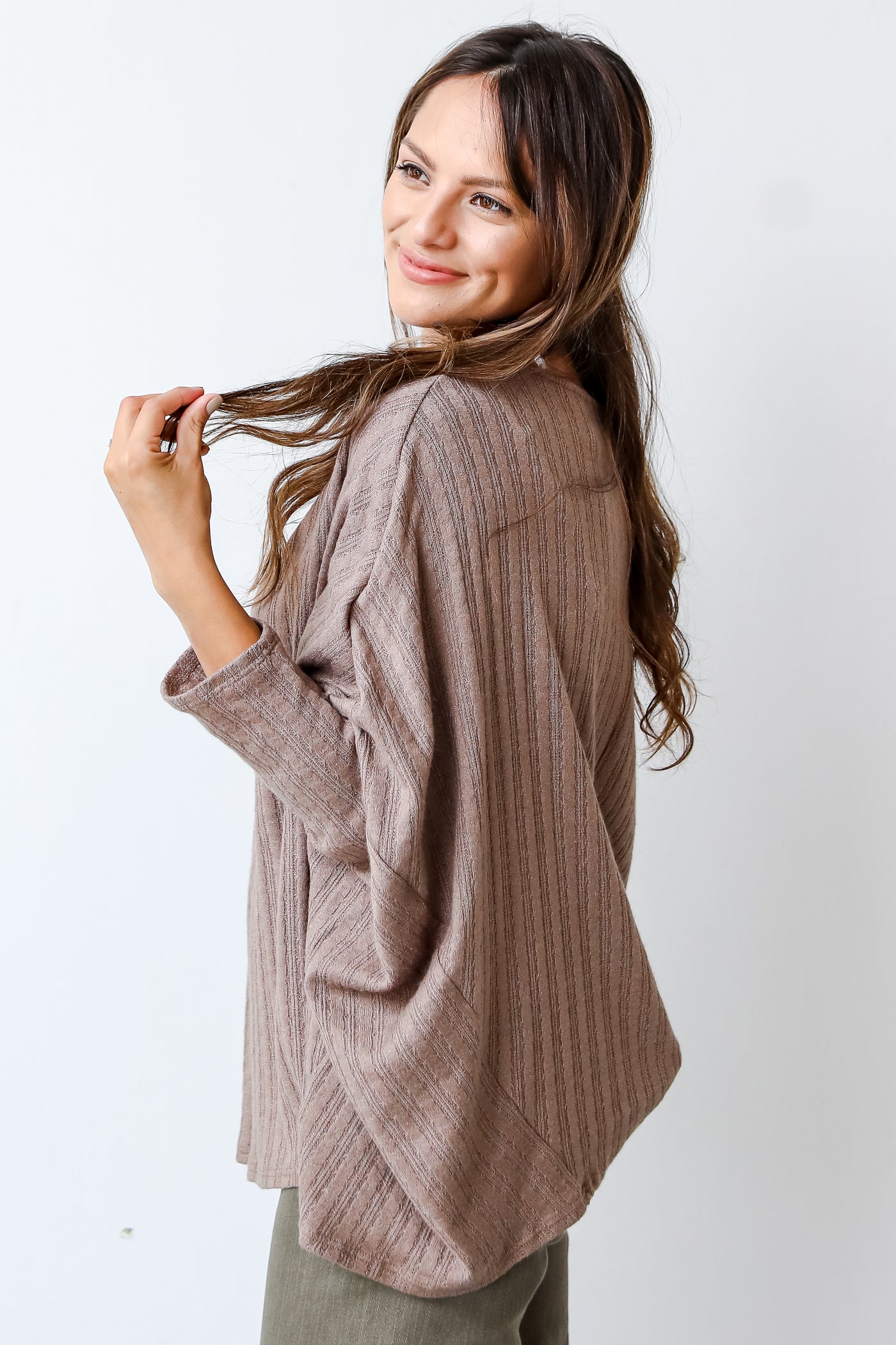 brown ribbed knit top side view