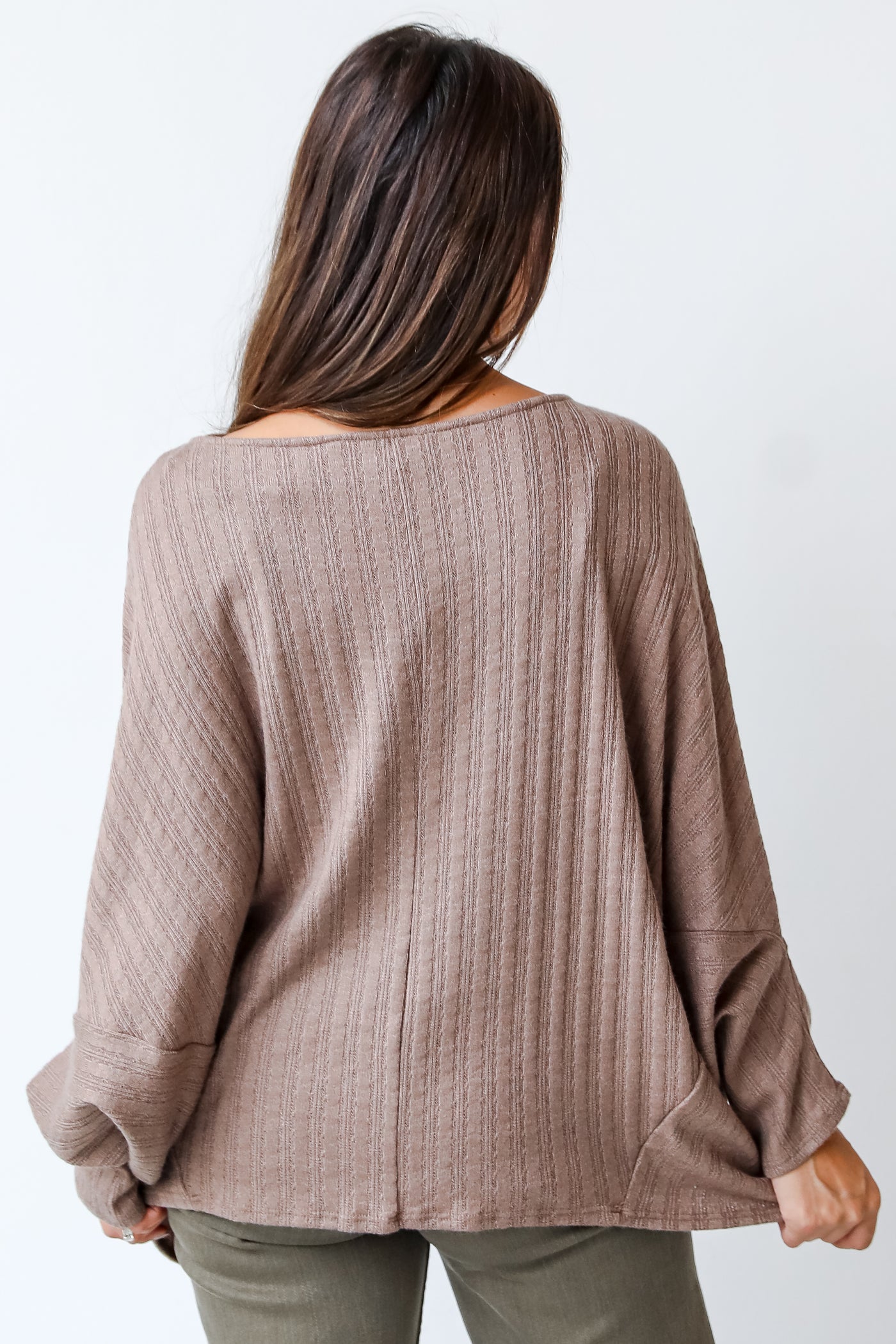 brown ribbed knit top back view