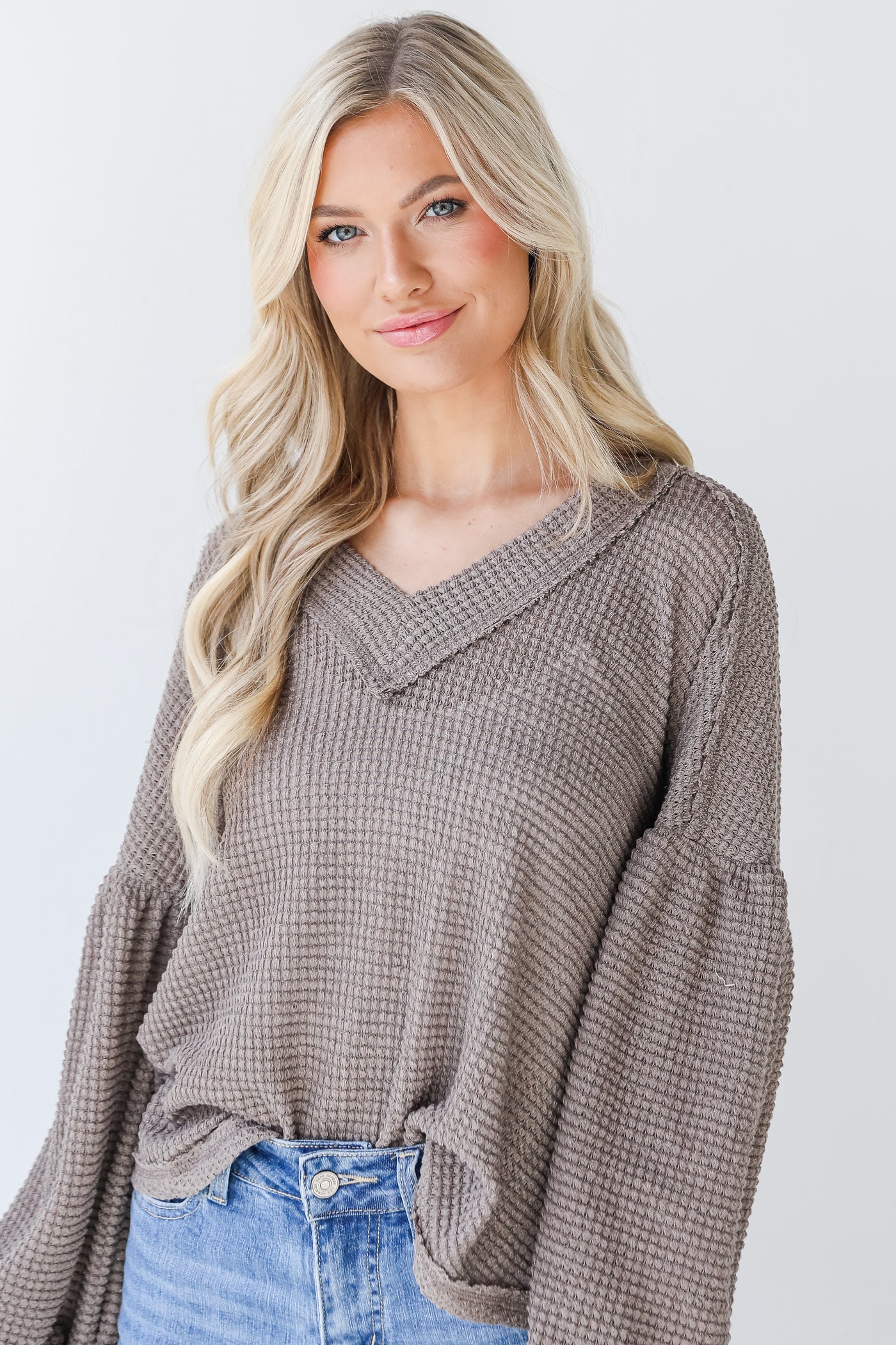 Waffle Knit Top on model