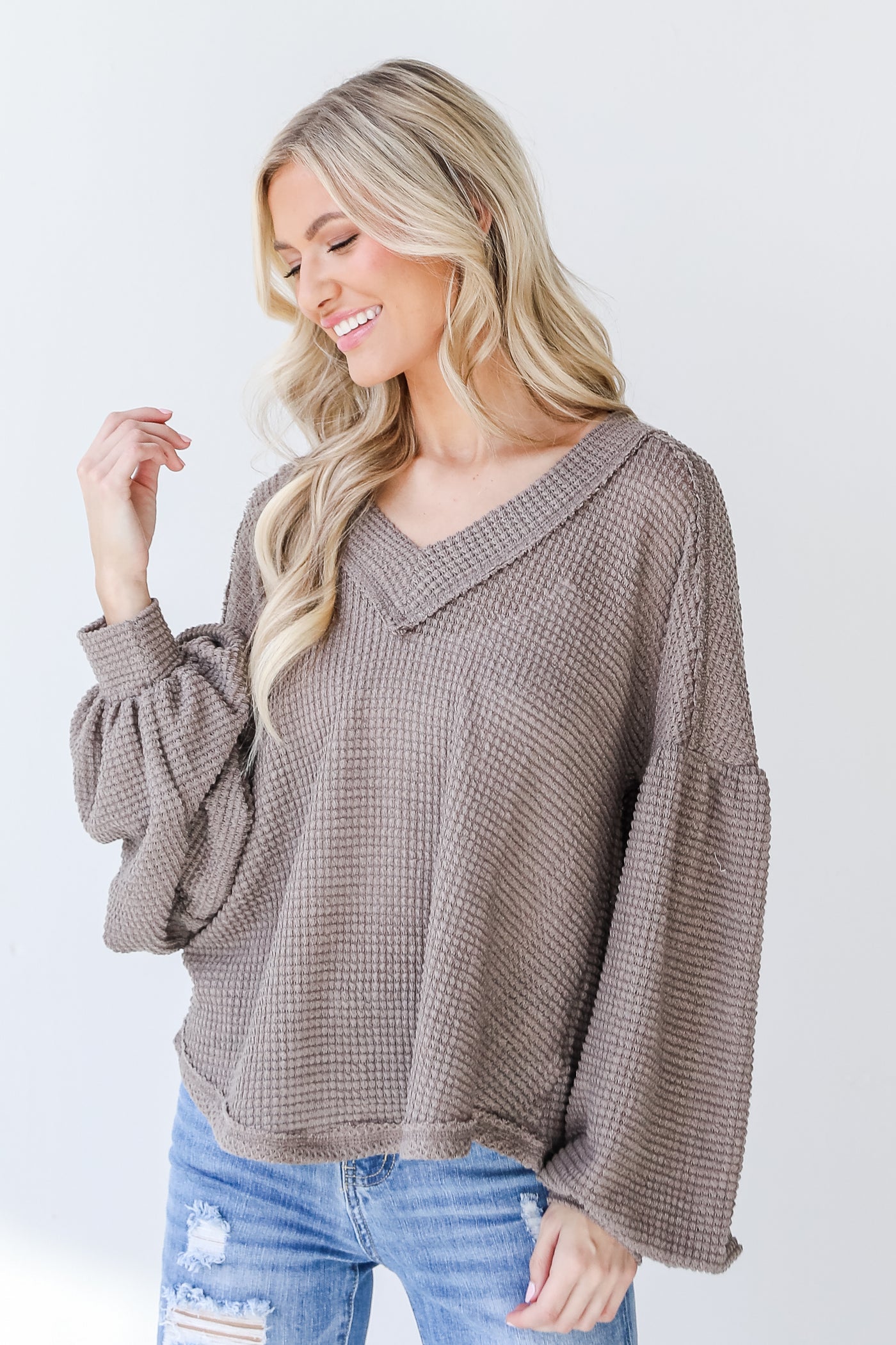 Waffle Knit Top front view
