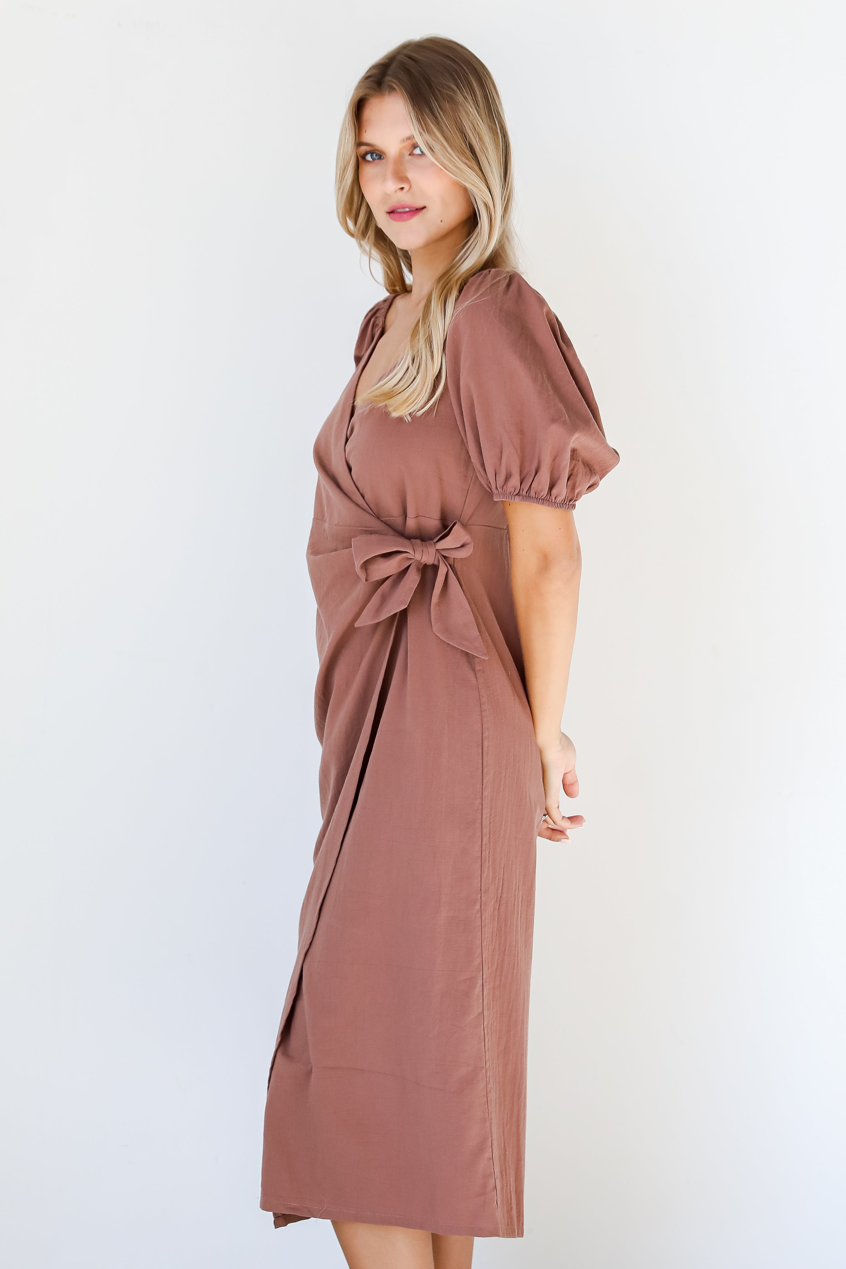 Wrap Midi Dress side view on model