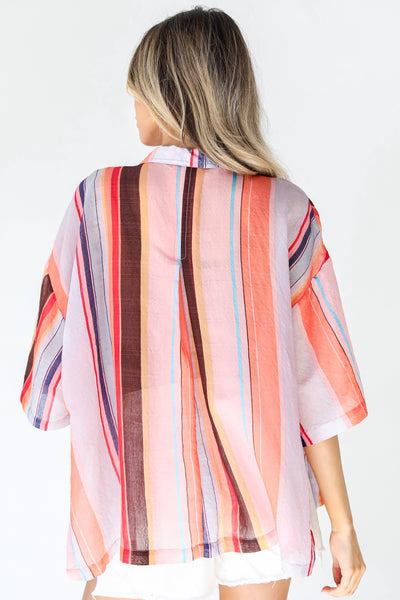 Striped Button-Up Blouse in coral back view