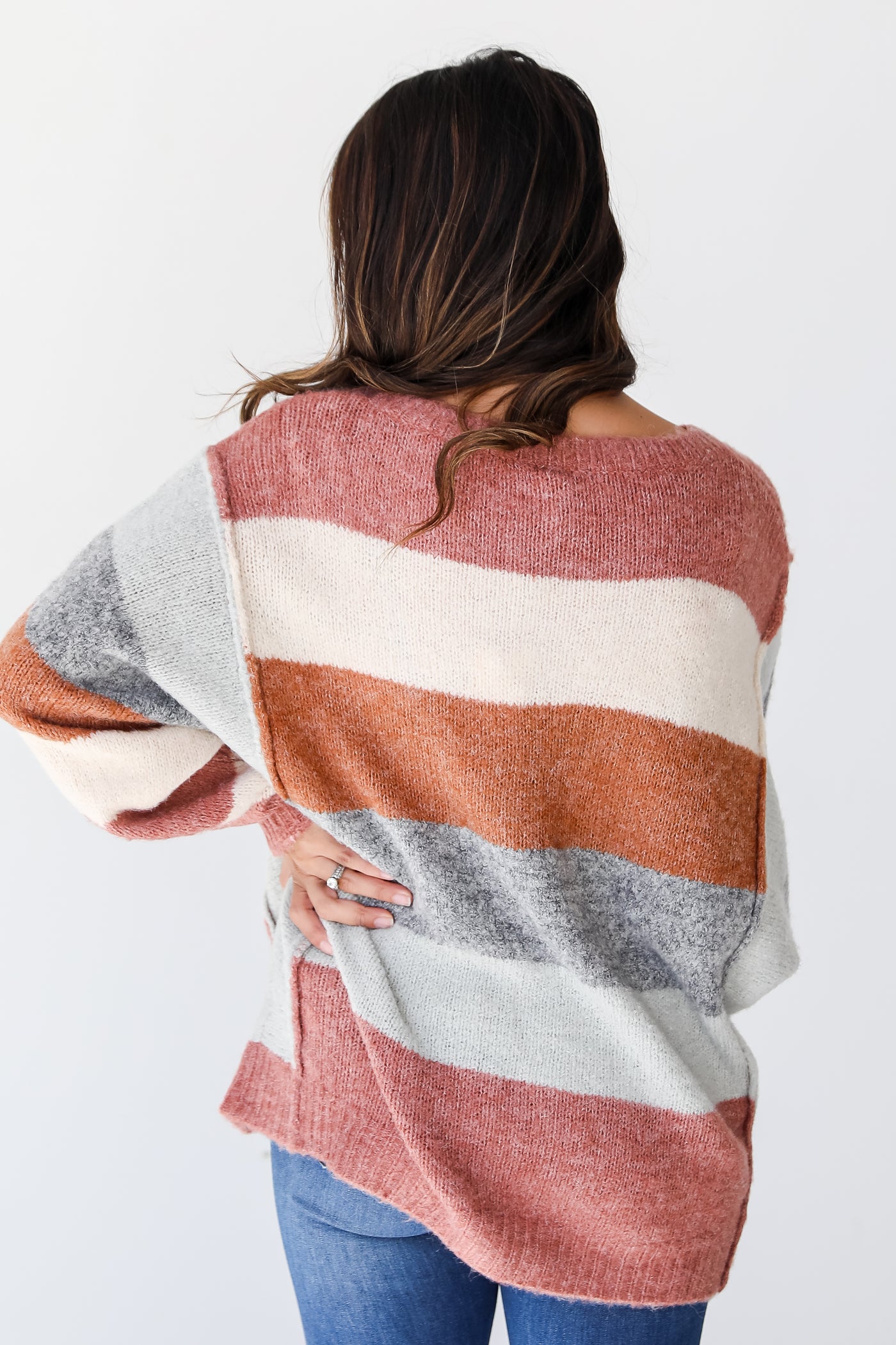 Cozy Striped Sweater back view