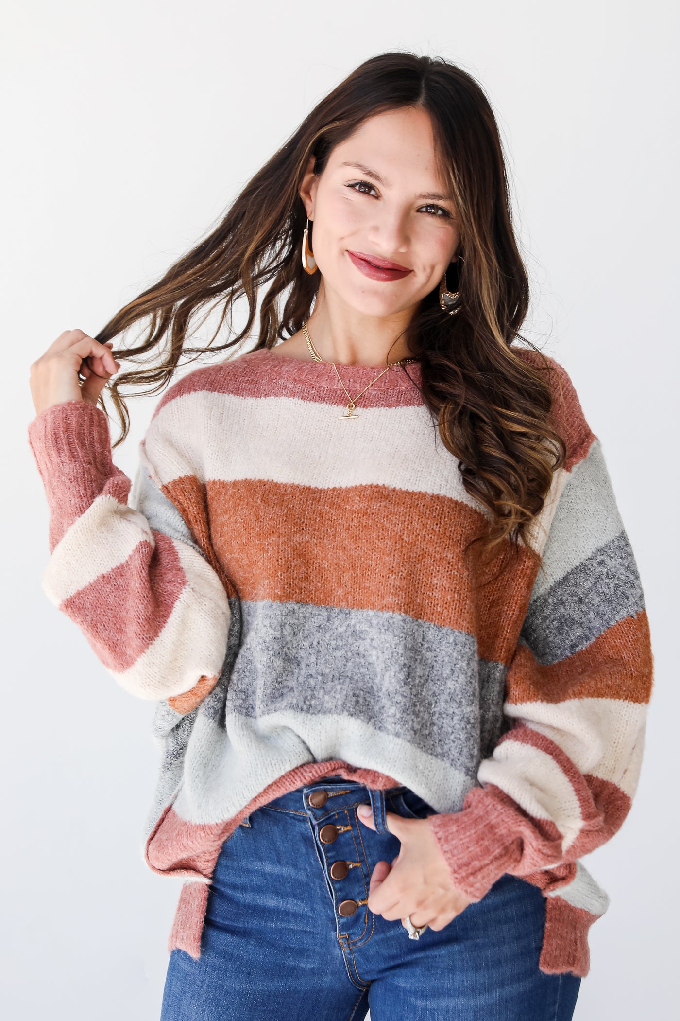 Cozy Striped Sweater on model