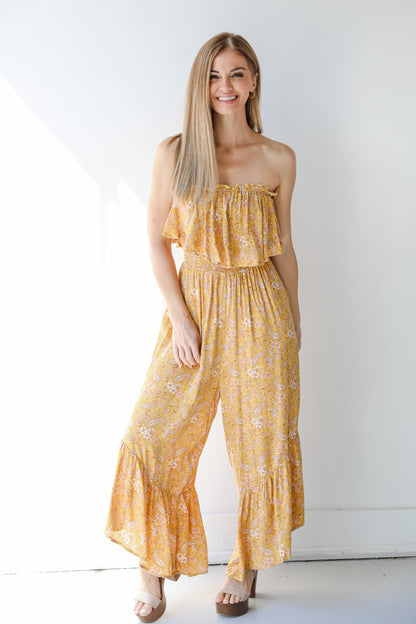 strapless floral jumpsuit