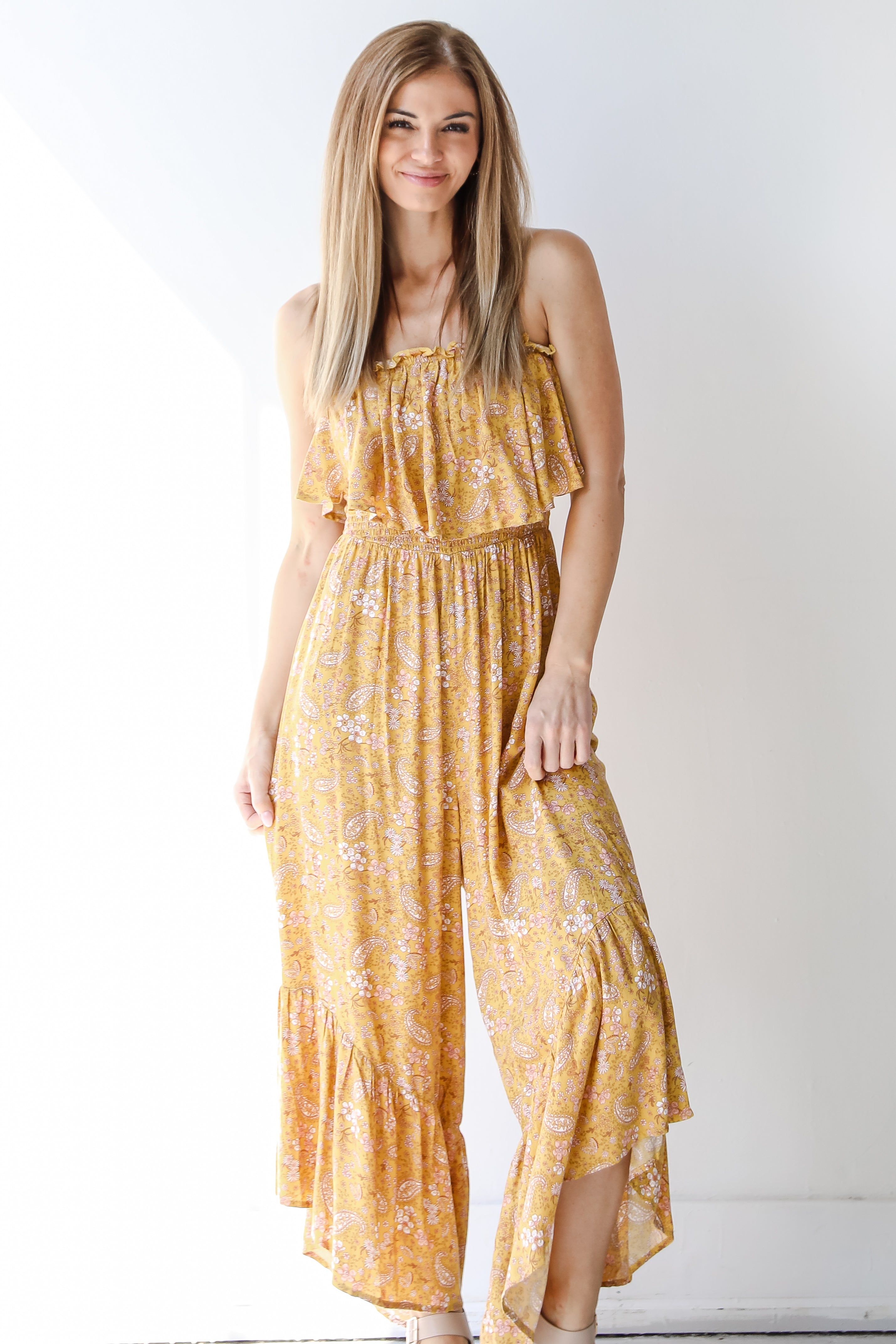yellow floral jumpsuit