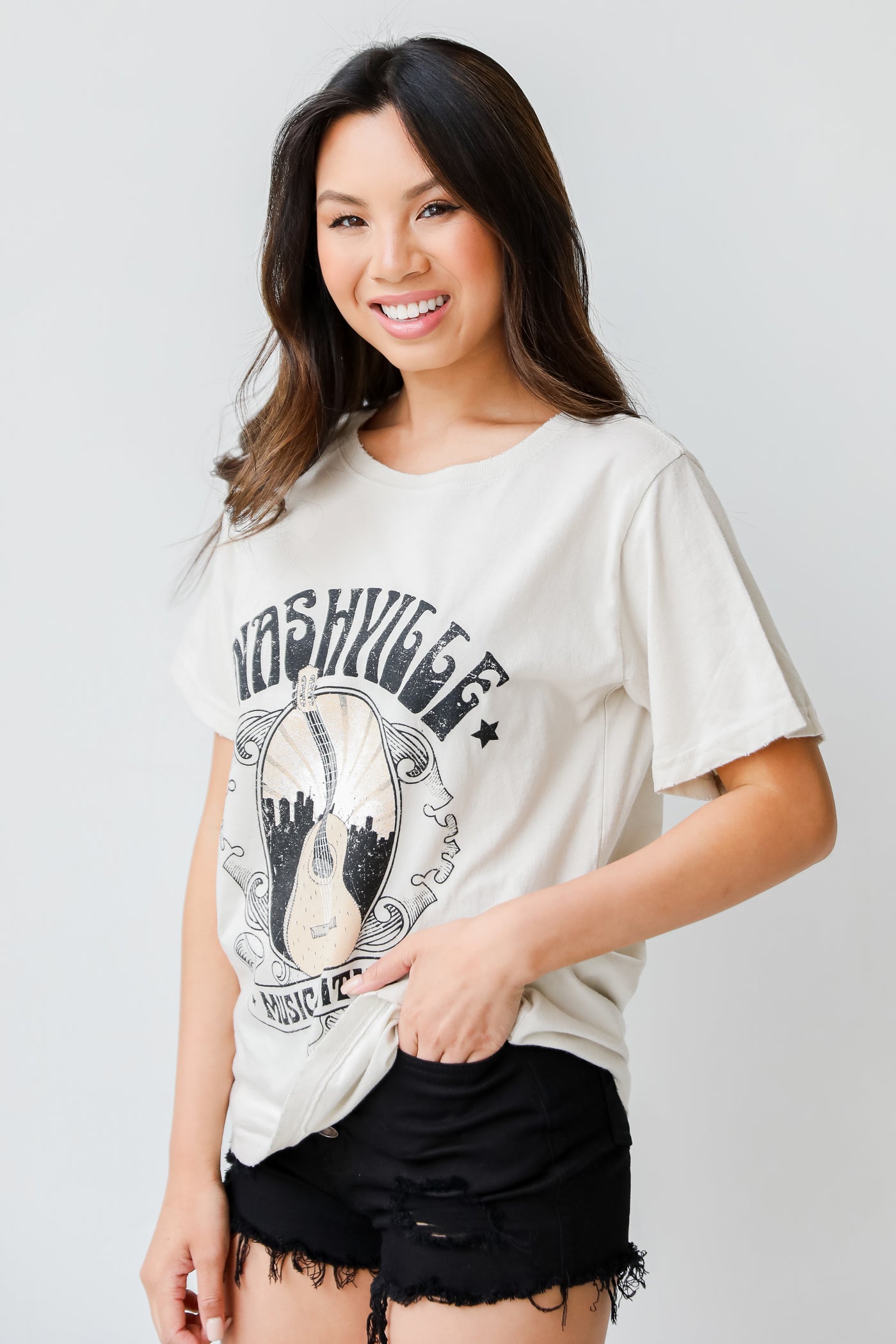 Nashville Vintage Graphic Tee in natural side view