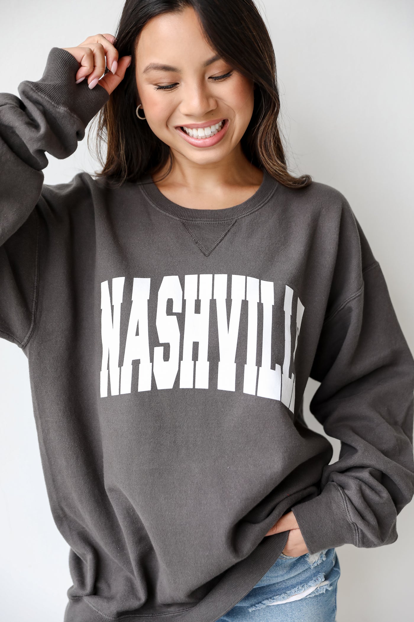 Charcoal Nashville Pullover on model