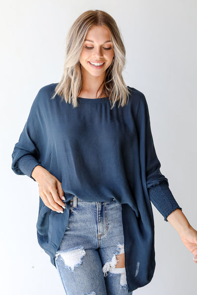 back view of a navy blue Oversized Blouse
