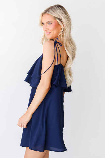 navy Ruffle Mini Dress side view