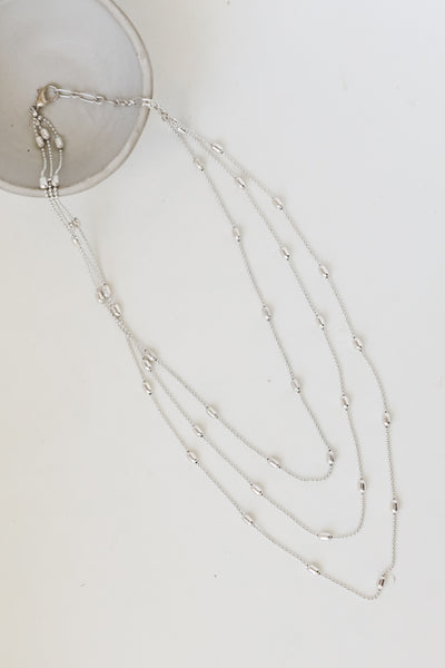 silver Layered Chain Necklace flat lay