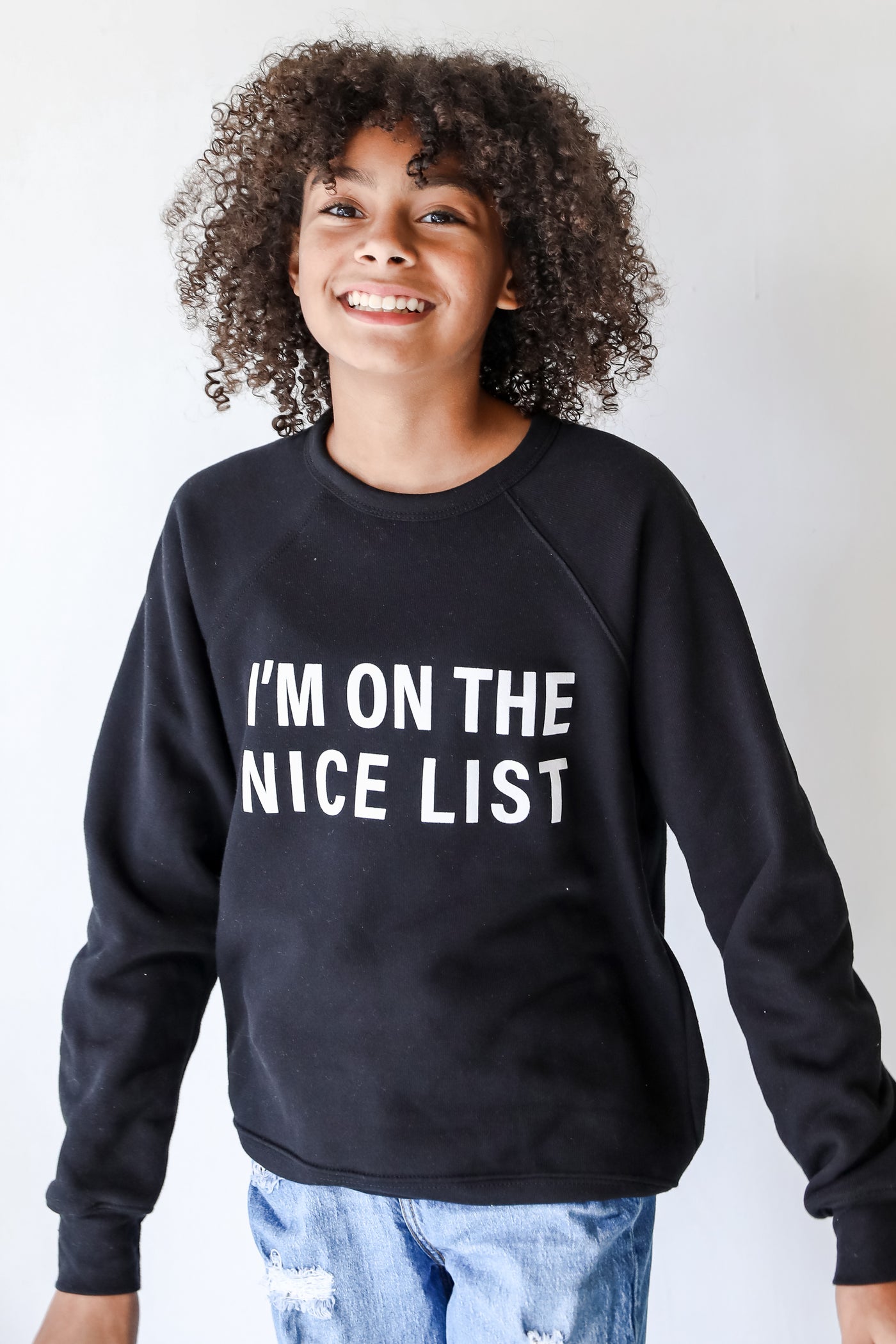 Youth I'm On The Nice List Pullover. Christmas Graphic Sweatshirt for Kids
