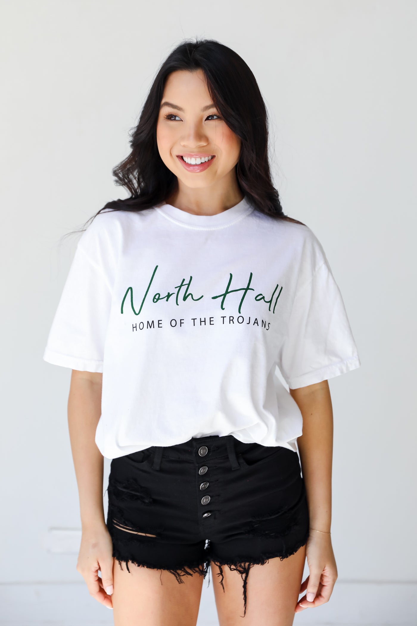 White North Hall Trojans Tee front view
