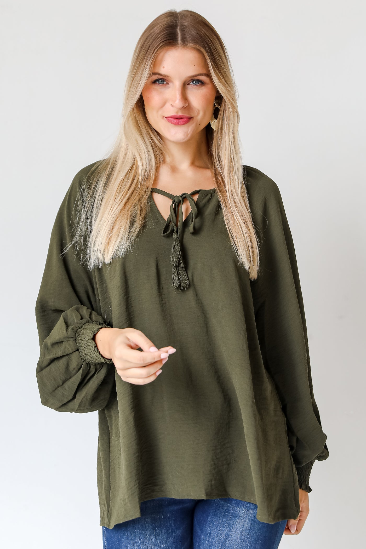 olive blouse front view