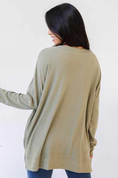 olive Brushed Knit Top back view