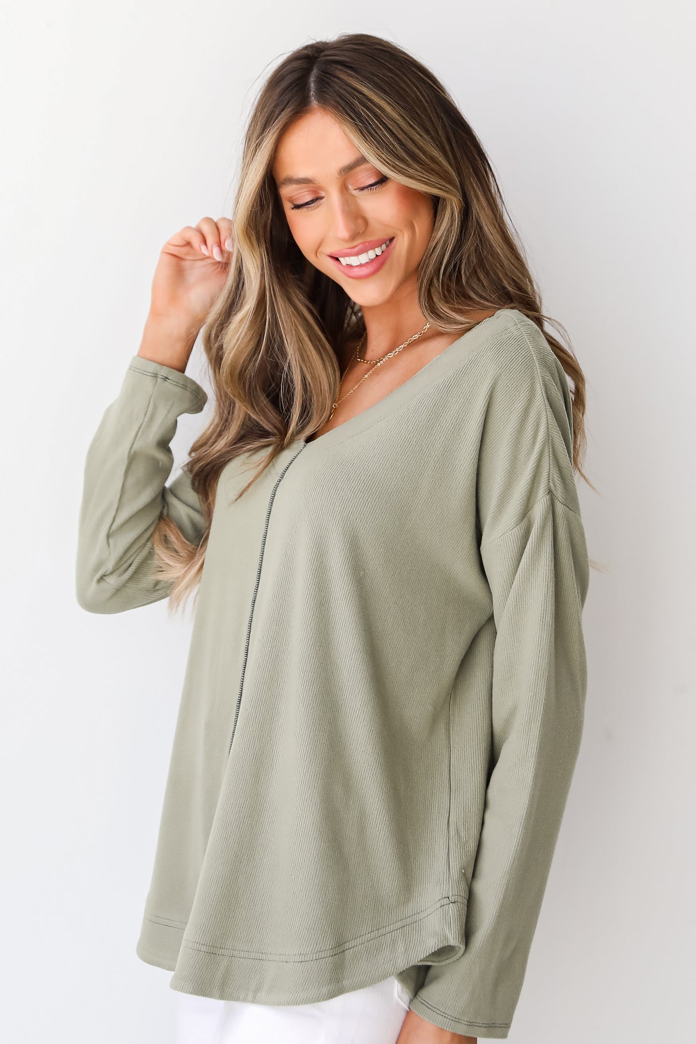 green Brushed Knit Top side view