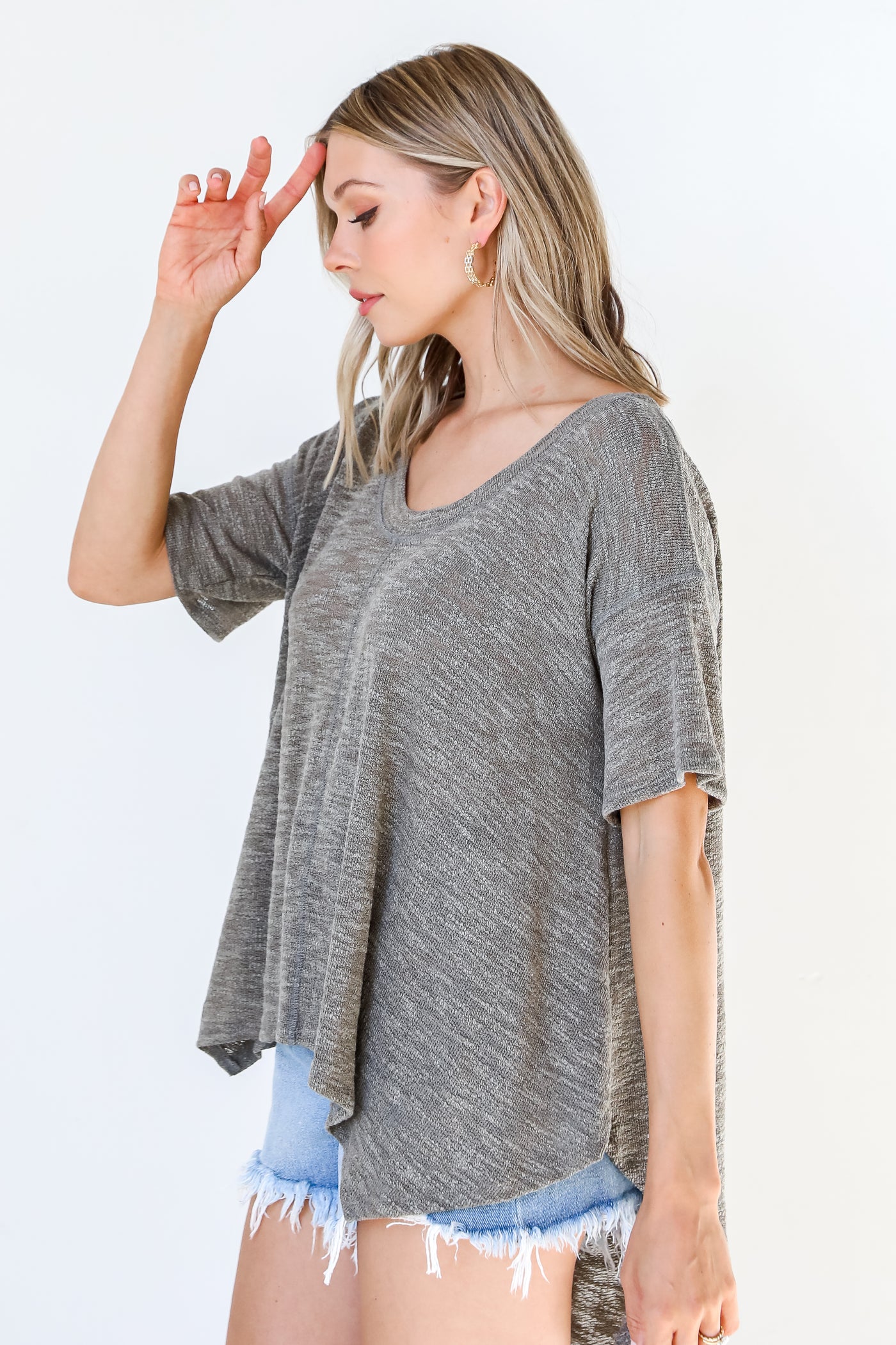 olive Oversized Knit Top side view