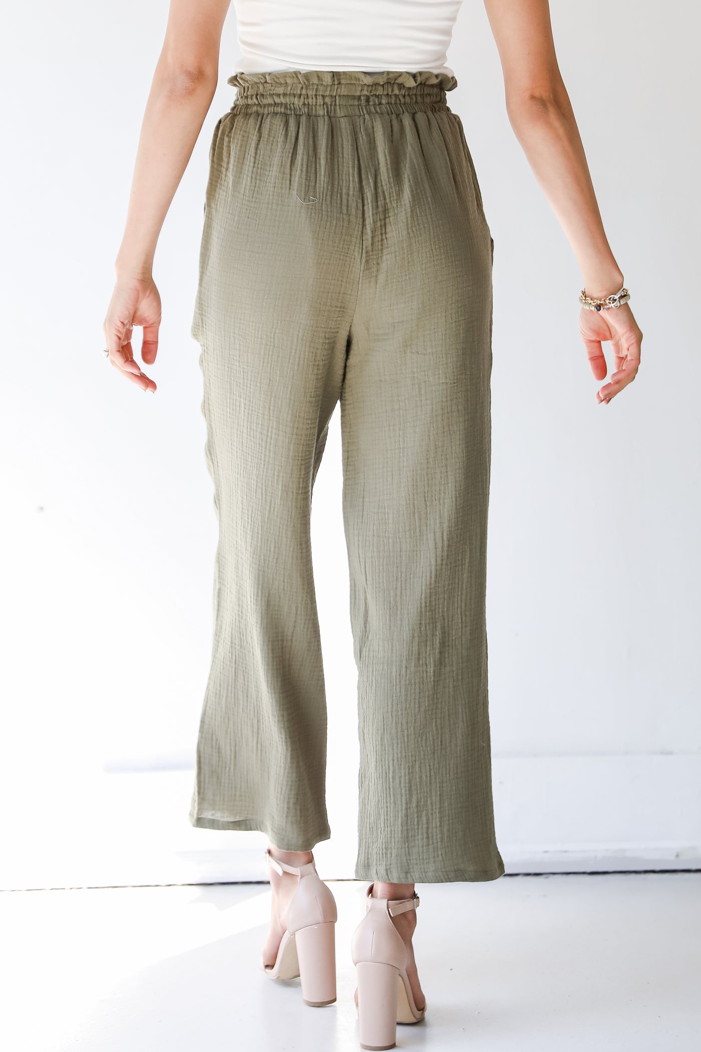 back view of olive pants