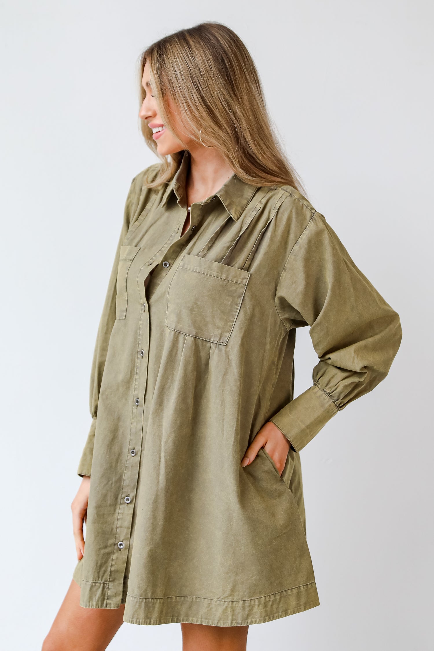 olive shirt dress side view