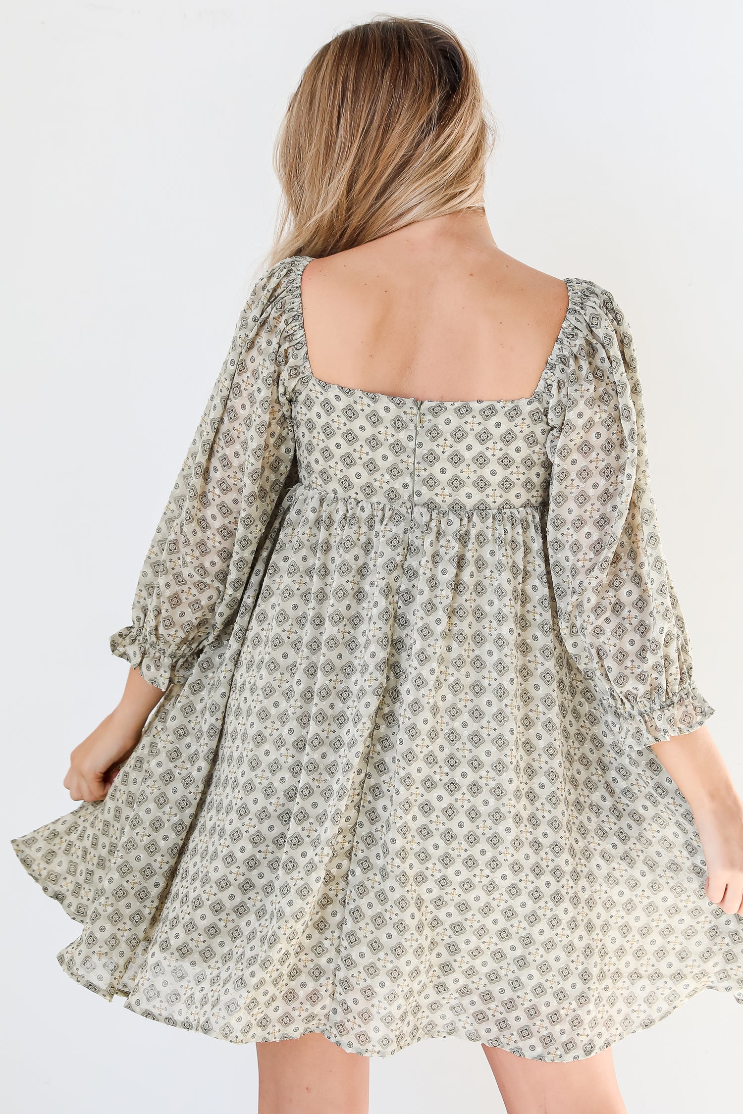 boho Babydoll Mini Dress back view