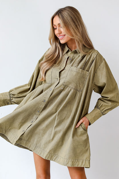 green collared Mini Dress