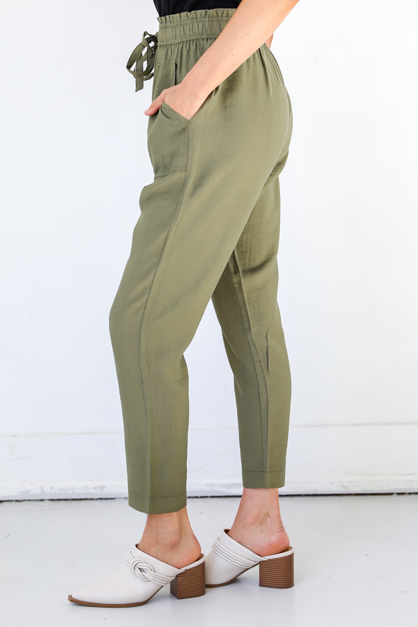 olive Paperbag Waist Pants side view