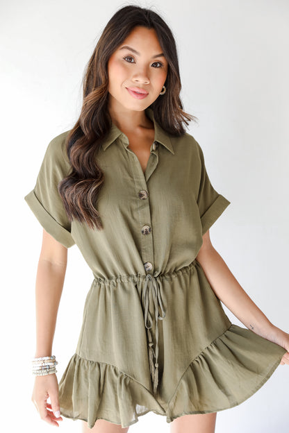olive collared romper