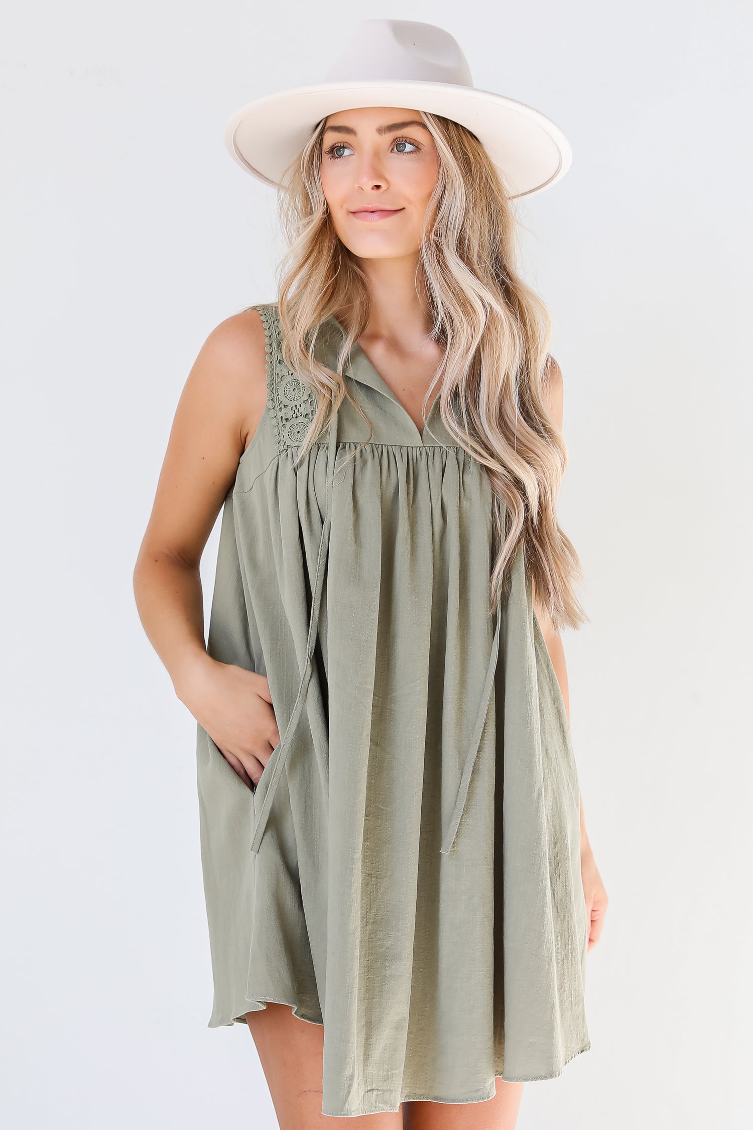 olive Mini Dress on model