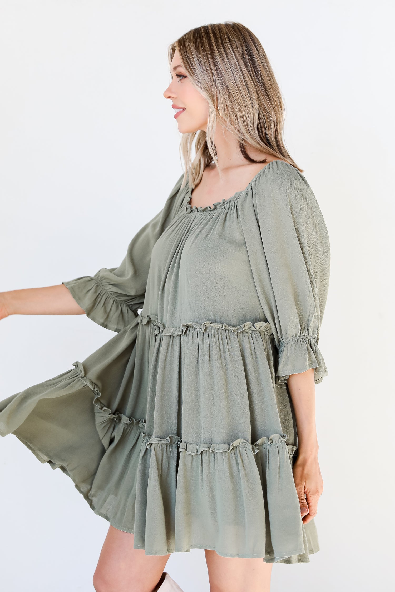 olive Tiered Mini Dress side view