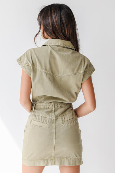 olive green utility dress back view