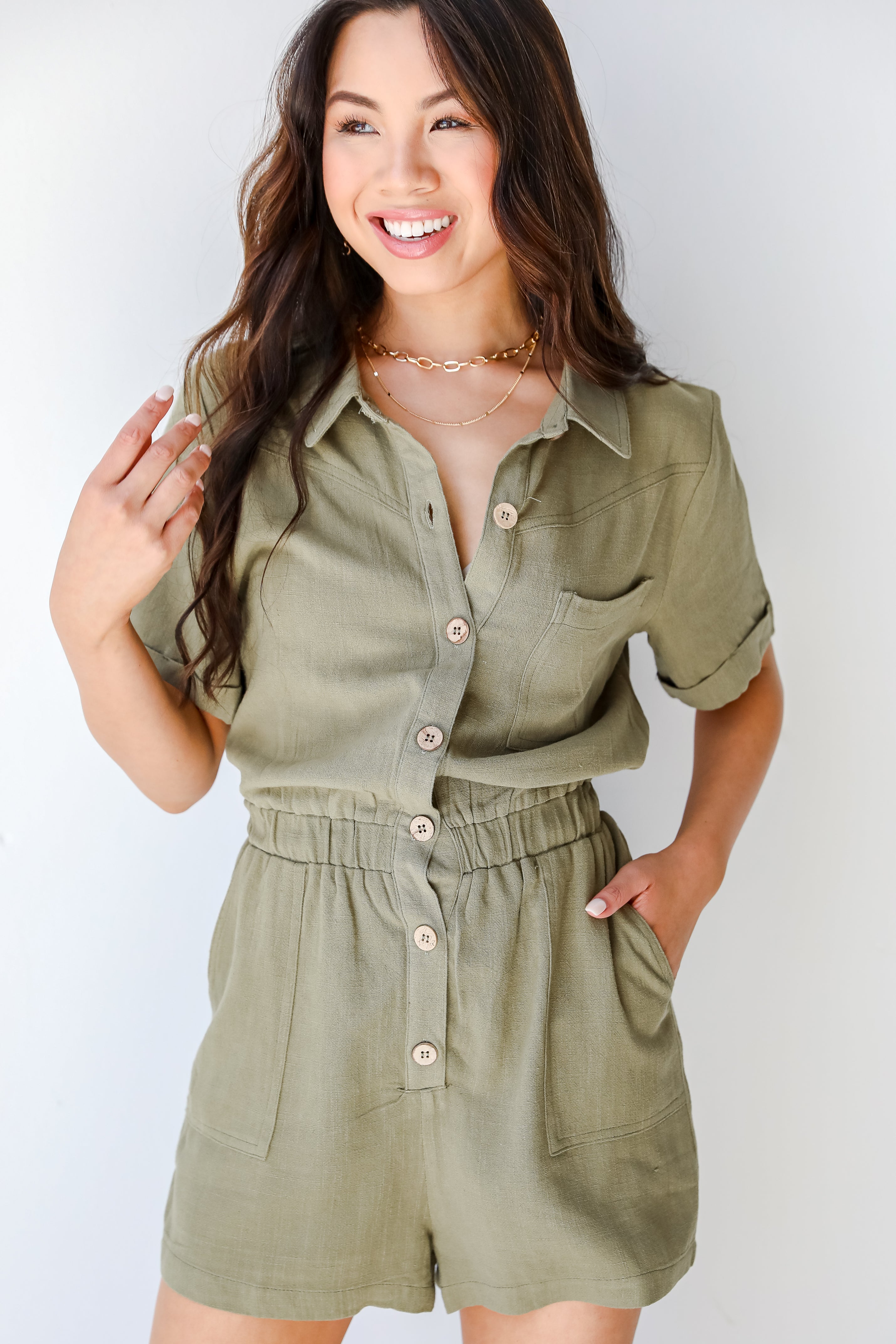 Linen Romper front view