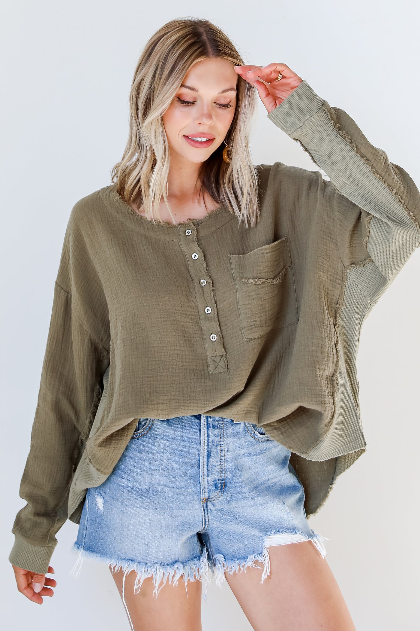 Waffle Knit Contrast Top