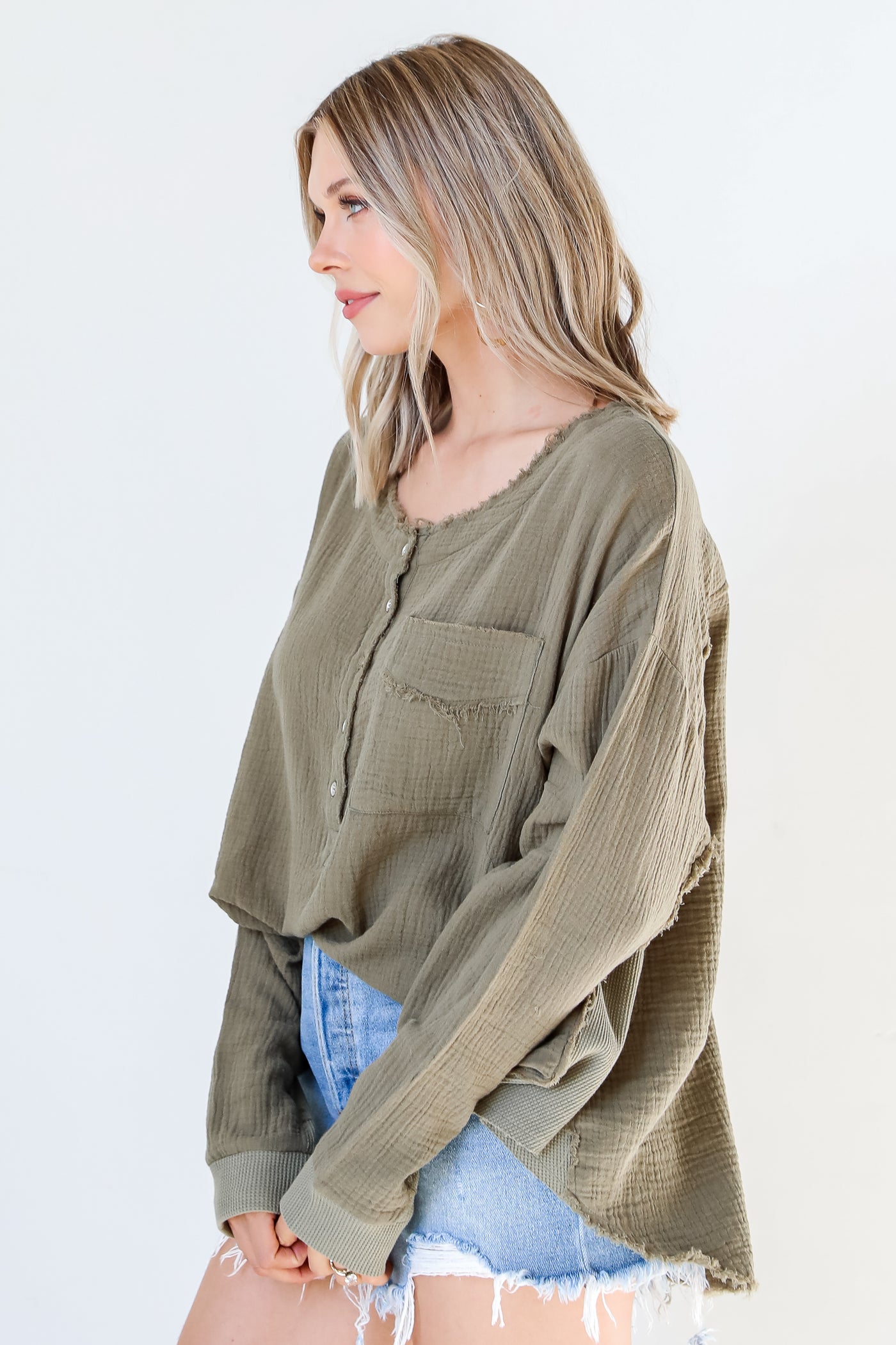Waffle Knit Contrast Top side view