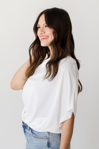 white One-Shoulder Blouse side view