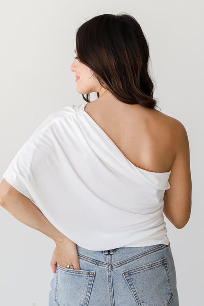 white One-Shoulder Blouse back view